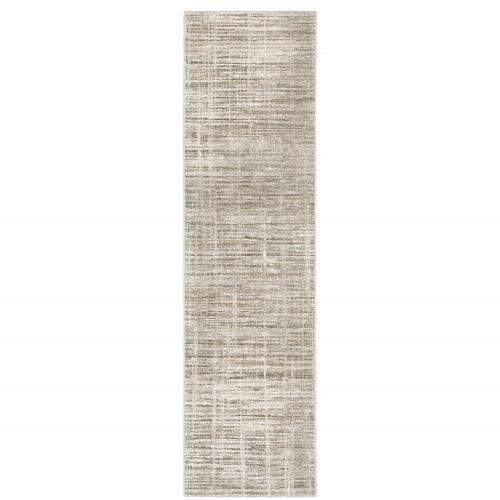 2' X 8' Beige Grey Ivory Tan And Brown Abstract Power Loom Stain