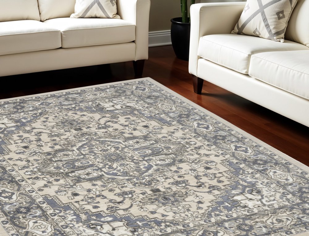 9' X 12' Cream Floral Power Loom Area Rug