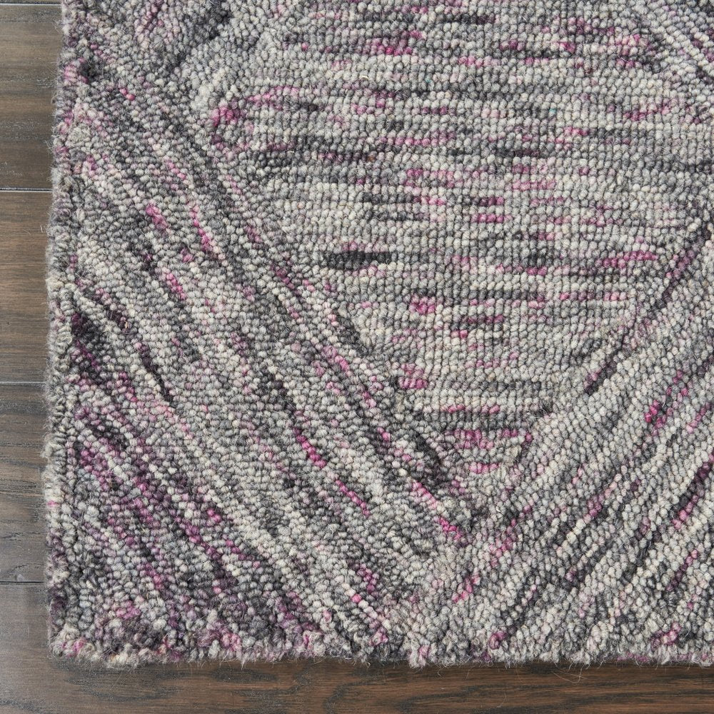 8' Black Gray and Ivory Wool Geometric Runner Rug