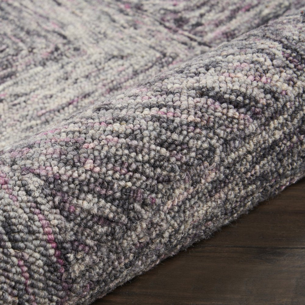 8' Black Gray and Ivory Wool Geometric Runner Rug