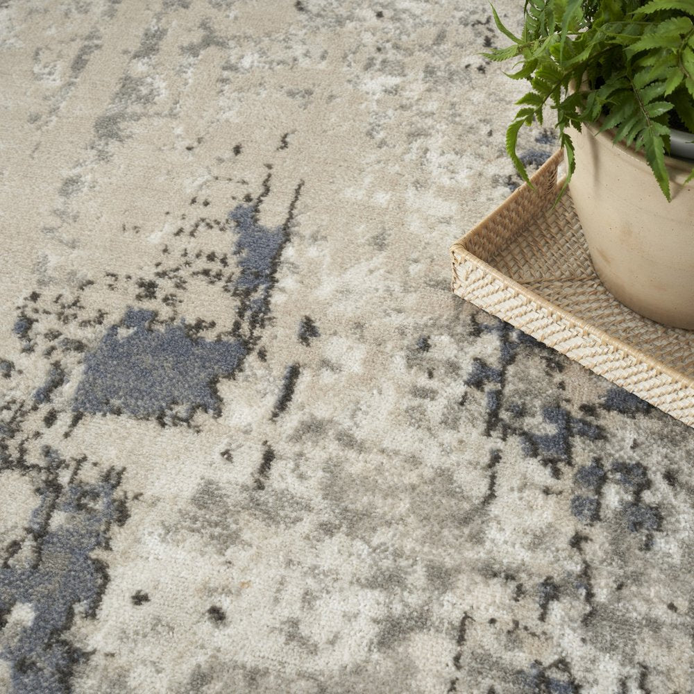 8' Gray Floral Power Loom Round Rug