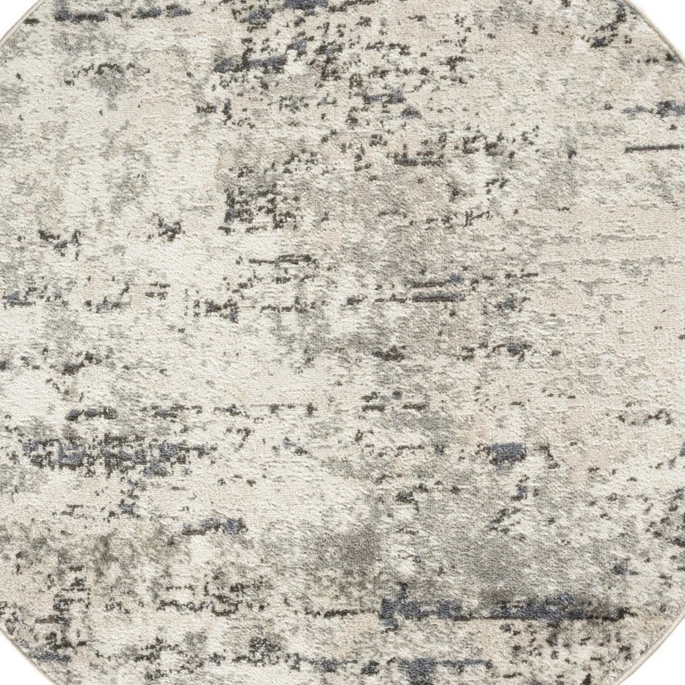 8' Gray Floral Power Loom Round Rug